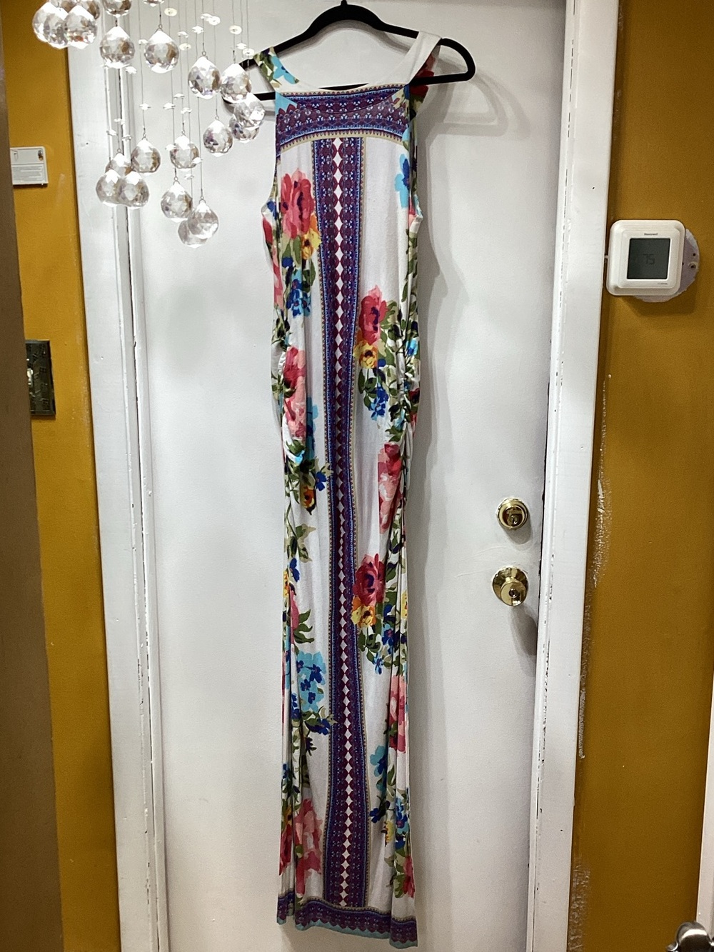 VENUS White Maxi Dress with Pink, Blue & Purple Floral Stripe